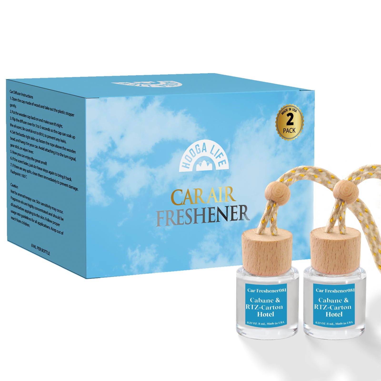 HoogaLife Car Air Freshener Diffuser 2 Pack Hanging Air Freshener Diffuser - Vanilla Cream Fragrance Oil Air D iffuser for Car, 45+ days Long Lasting Fragrance Made in USA C ar Air Fresheners (V54)