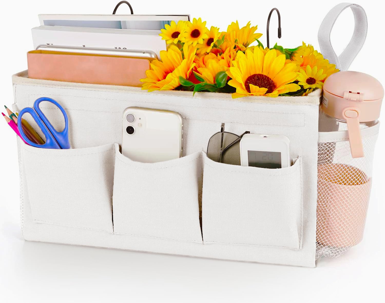 Loghot Bedside Caddy/Bedside Storage Bag Hanging Organizer for Bunk and Hospital Beds,Dorm Rooms Bed Rails,Can be Placed Glasses,Books,Mobile Phones,Keys (Light Pink)