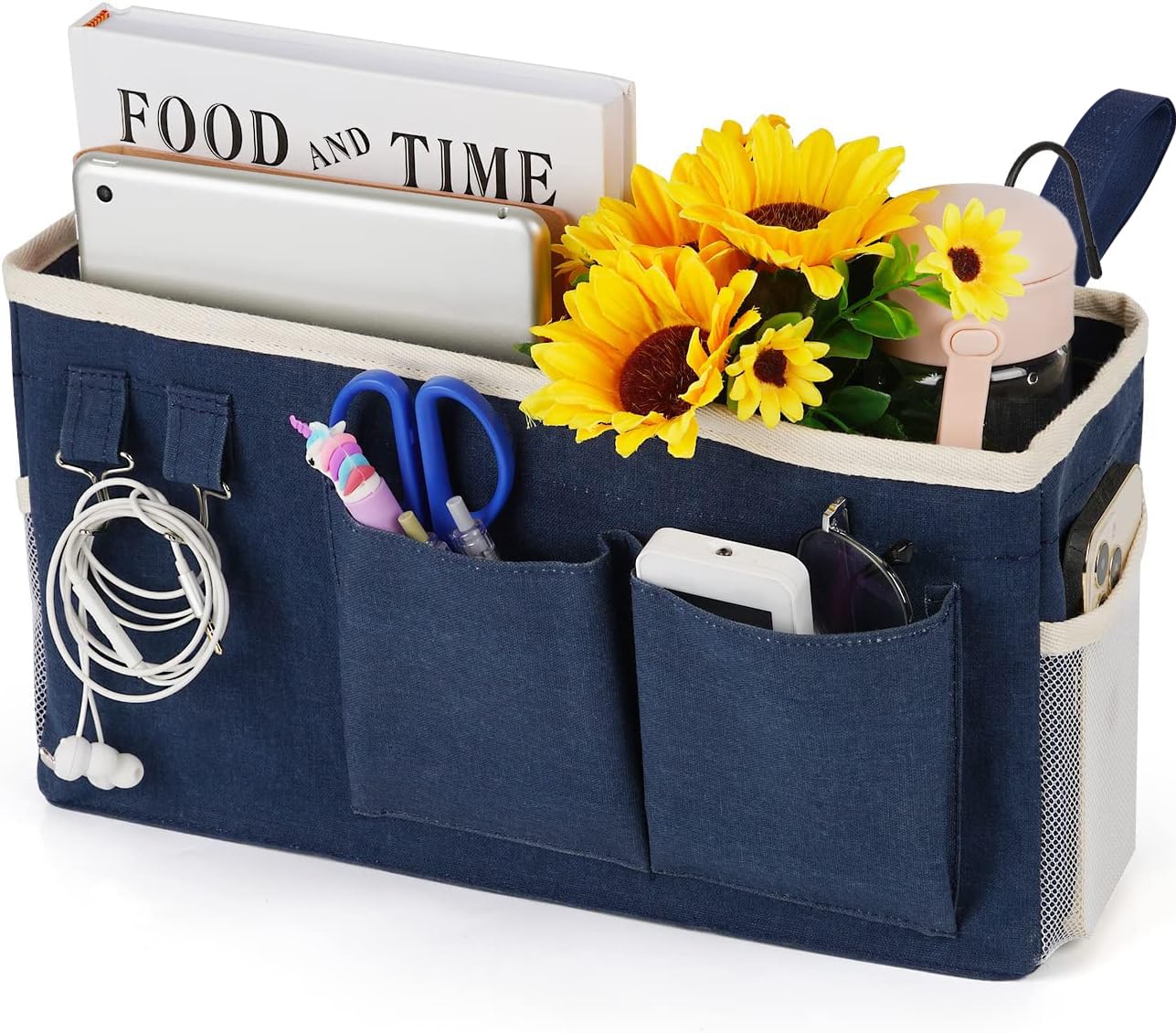 Loghot Bedside Caddy/Bedside Storage Bag Hanging Organizer for Bunk and Hospital Beds,Dorm Rooms Bed Rails,Can be Placed Glasses,Books,Mobile Phones,Keys (Light Pink)
