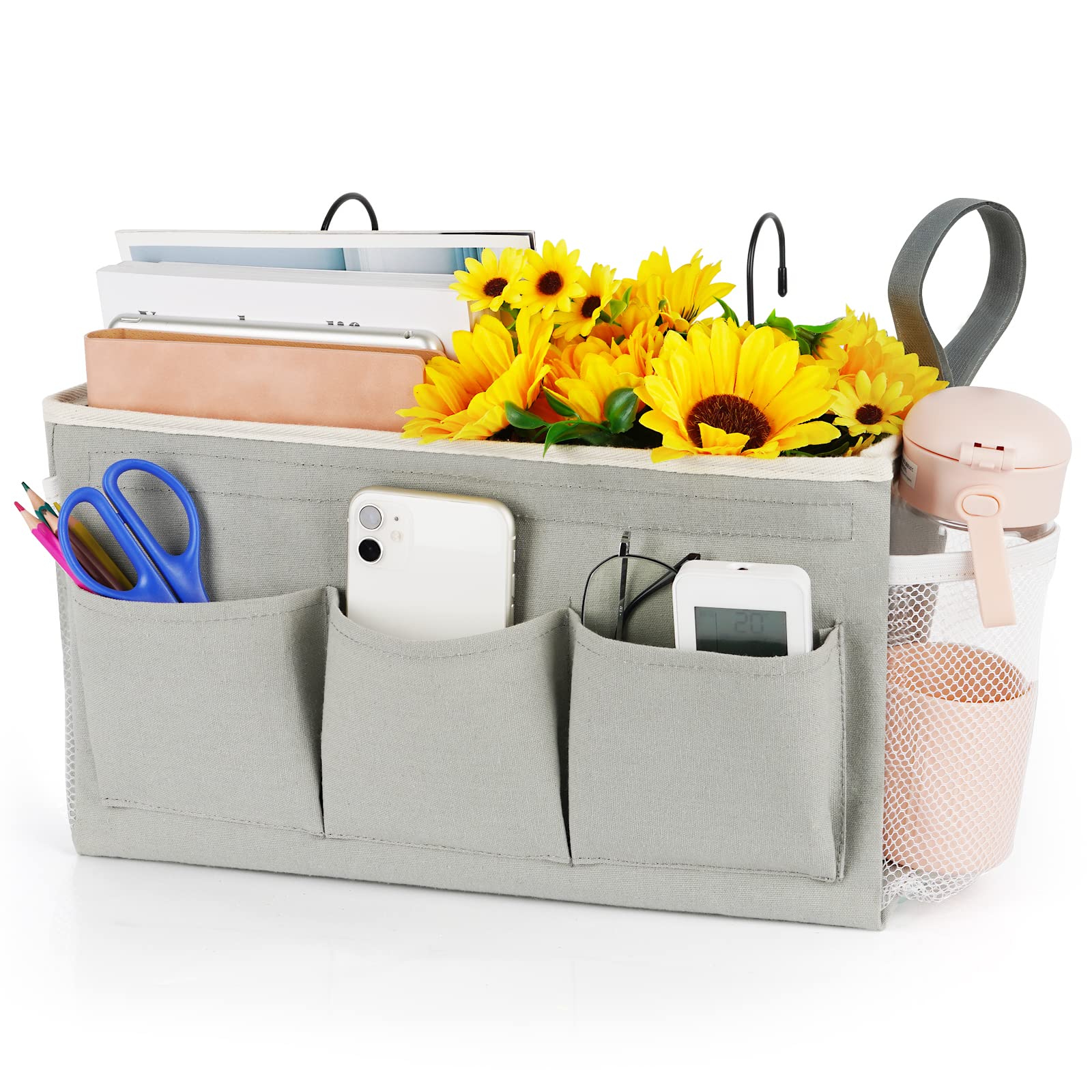 Loghot Bedside Caddy/Bedside Storage Bag Hanging Organizer for Bunk and Hospital Beds,Dorm Rooms Bed Rails,Can be Placed Glasses,Books,Mobile Phones,Keys (Light Pink)