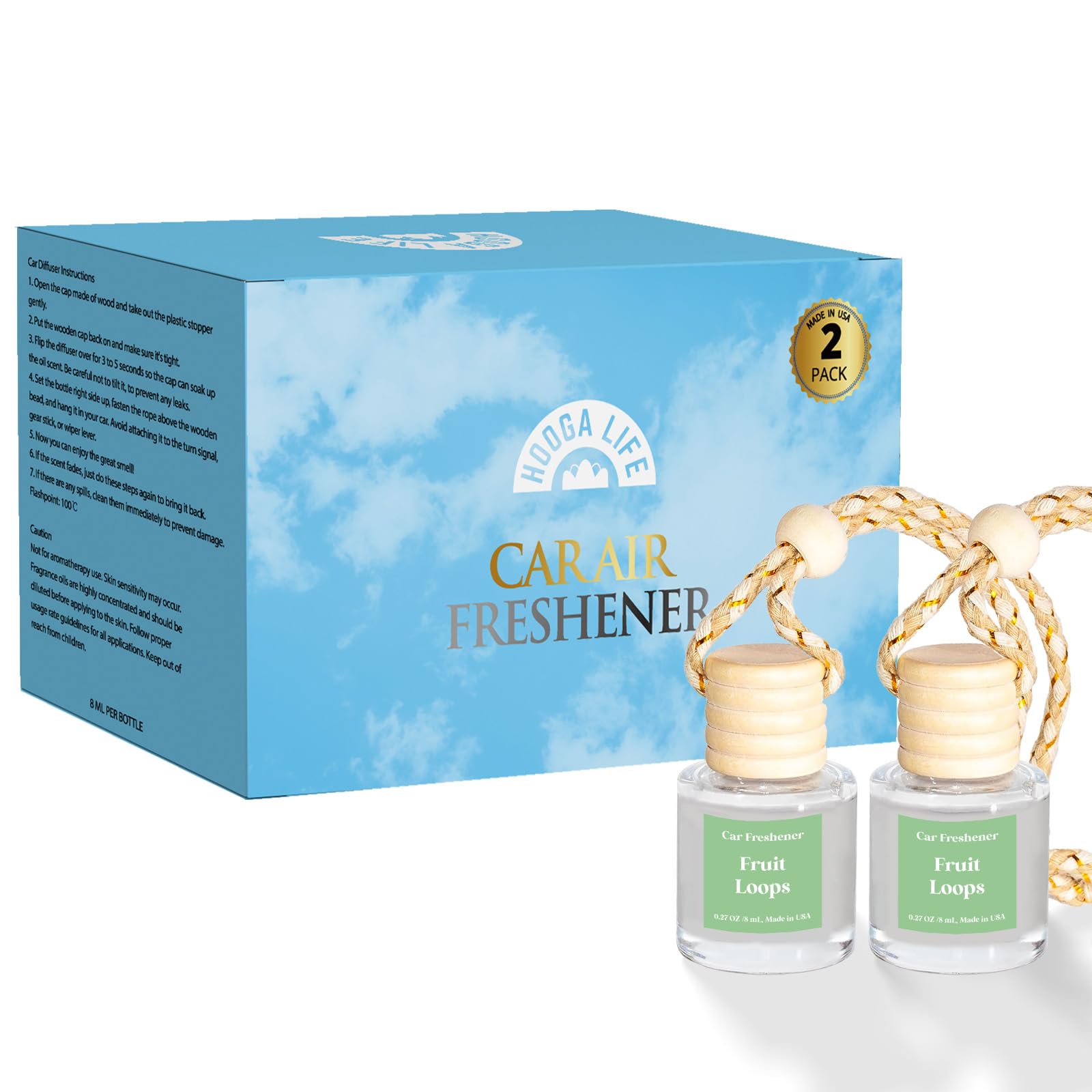 HoogaLife Car Air Freshener Diffuser 2 Pack Hanging Air Freshener Diffuser - Vanilla Cream Fragrance Oil Air D iffuser for Car, 45+ days Long Lasting Fragrance Made in USA C ar Air Fresheners (V54)
