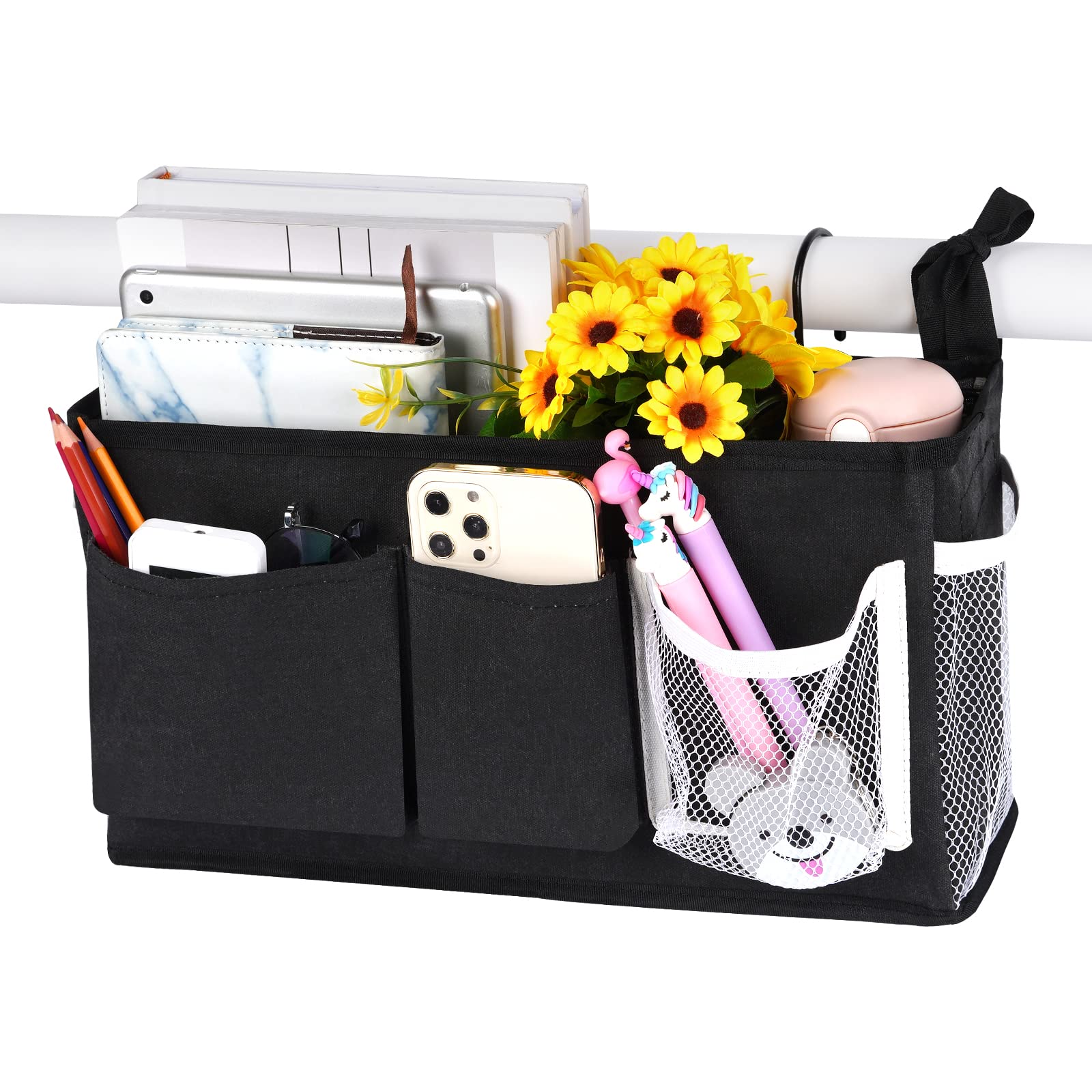 Loghot Bedside Caddy/Bedside Storage Bag Hanging Organizer for Bunk and Hospital Beds,Dorm Rooms Bed Rails,Can be Placed Glasses,Books,Mobile Phones,Keys (Light Pink)
