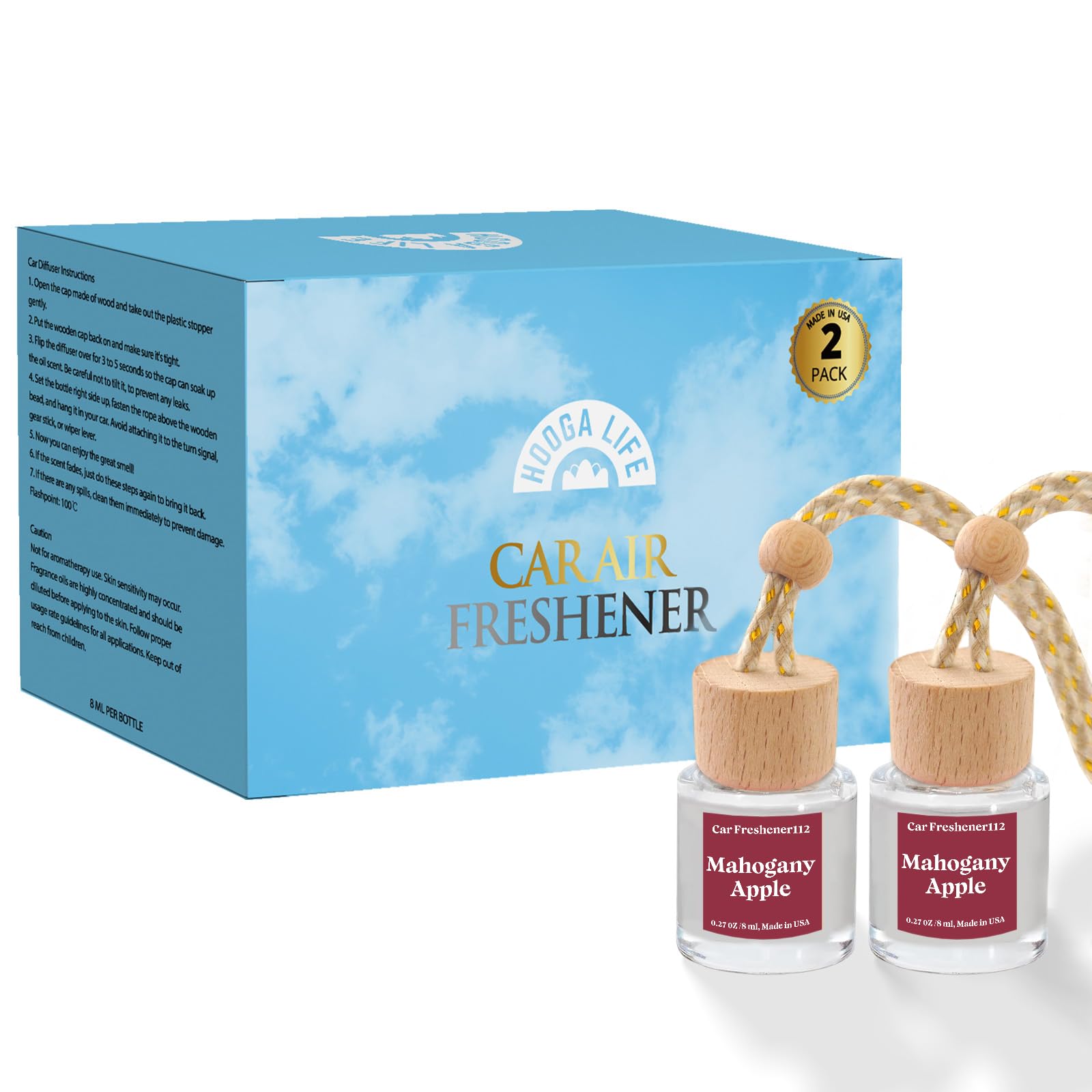HoogaLife Car Air Freshener Diffuser 2 Pack Hanging Air Freshener Diffuser - Vanilla Cream Fragrance Oil Air D iffuser for Car, 45+ days Long Lasting Fragrance Made in USA C ar Air Fresheners (V54)