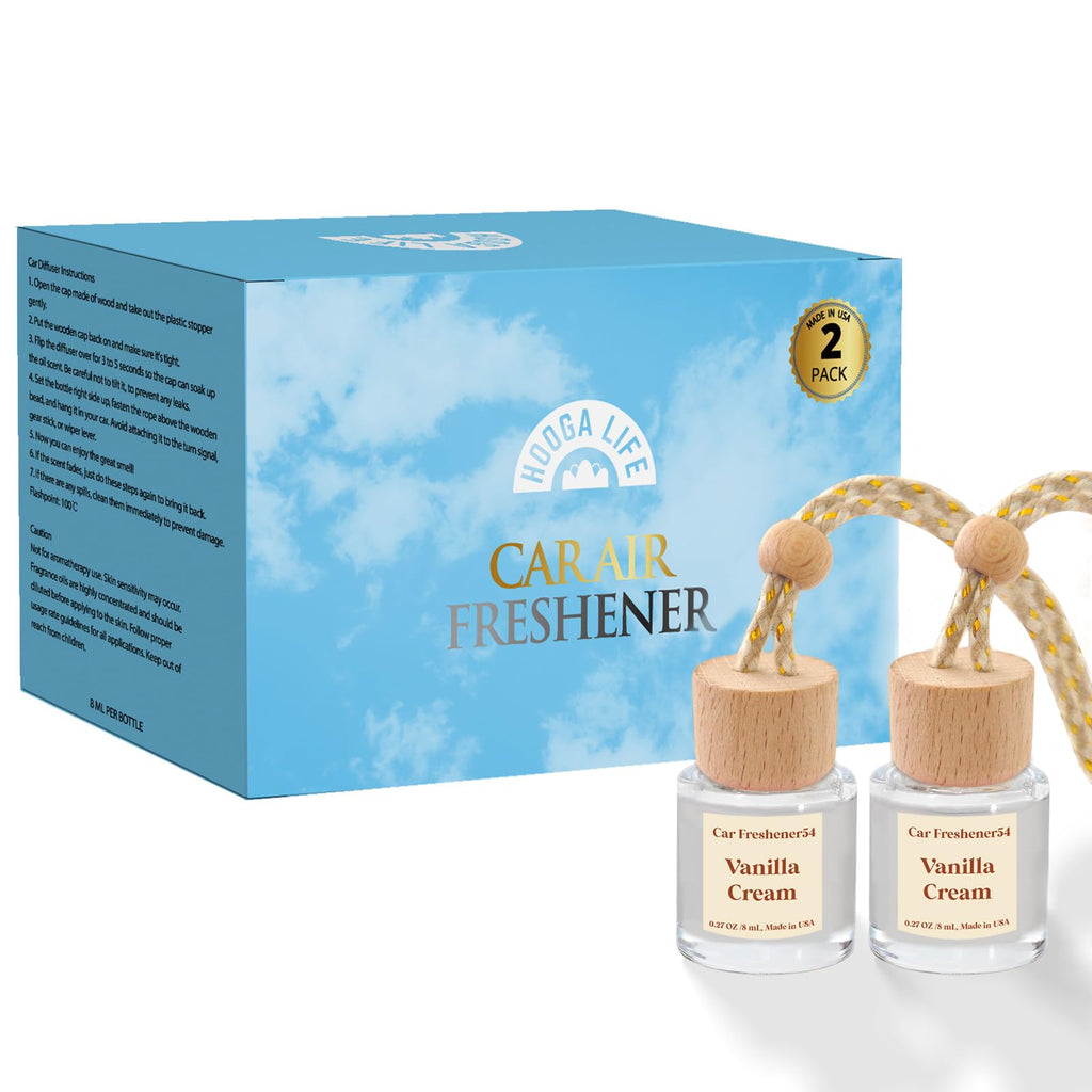 HoogaLife Car Air Freshener Diffuser 2 Pack Hanging Air Freshener Diffuser - Vanilla Cream Fragrance Oil Air D iffuser for Car, 45+ days Long Lasting Fragrance Made in USA C ar Air Fresheners (V54)