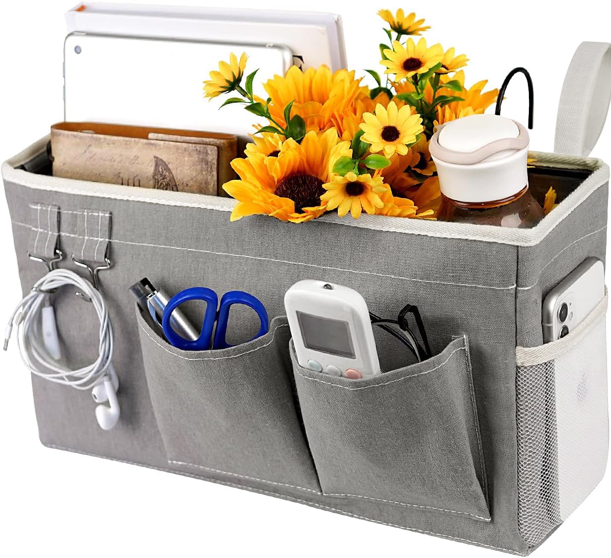 Loghot Bedside Caddy/Bedside Storage Bag Hanging Organizer for Bunk and Hospital Beds,Dorm Rooms Bed Rails,Can be Placed Glasses,Books,Mobile Phones,Keys (Light Pink)