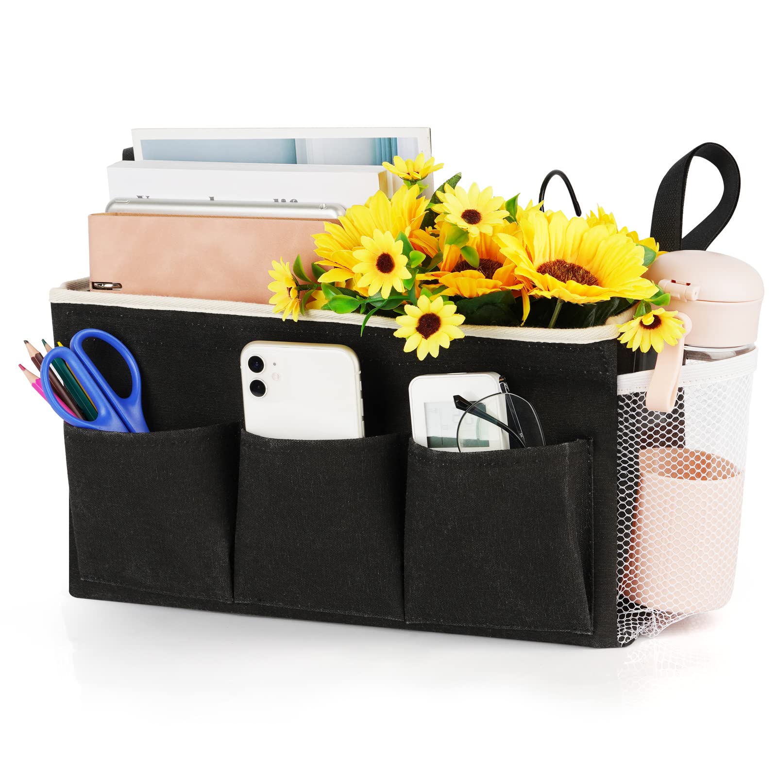 Loghot Bedside Caddy/Bedside Storage Bag Hanging Organizer for Bunk and Hospital Beds,Dorm Rooms Bed Rails,Can be Placed Glasses,Books,Mobile Phones,Keys (Light Pink)