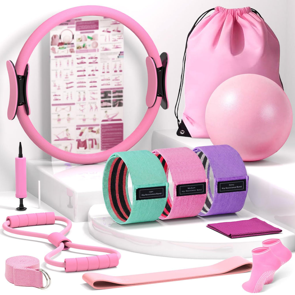 Pilates Kit for Home Workout, All-in-One Yoga Pilates Equipment with 14.5" Pilate Ring and Small Exercise Ball Set, Pilates Essentials for Women at Home