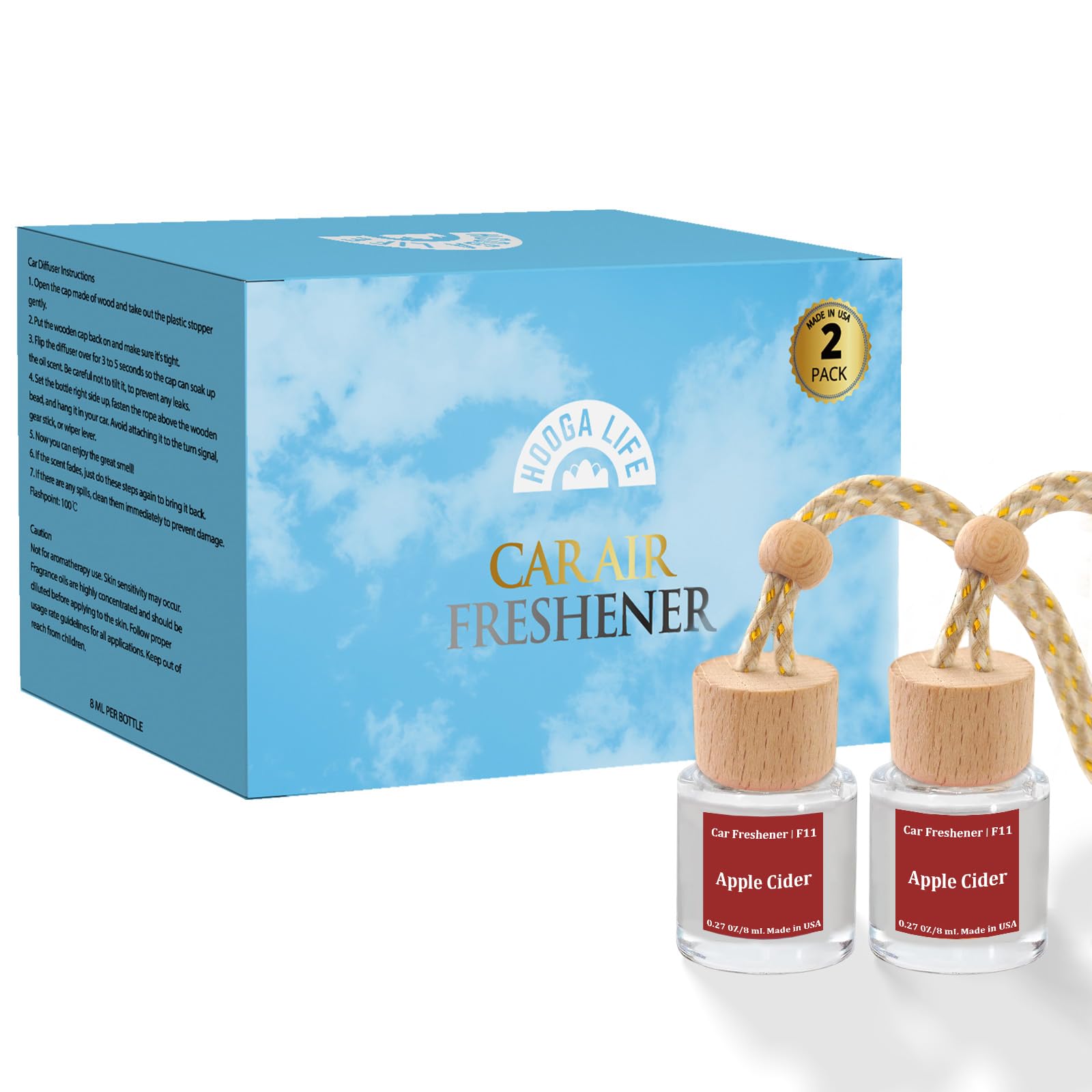 HoogaLife Car Air Freshener Diffuser 2 Pack Hanging Air Freshener Diffuser - Vanilla Cream Fragrance Oil Air D iffuser for Car, 45+ days Long Lasting Fragrance Made in USA C ar Air Fresheners (V54)