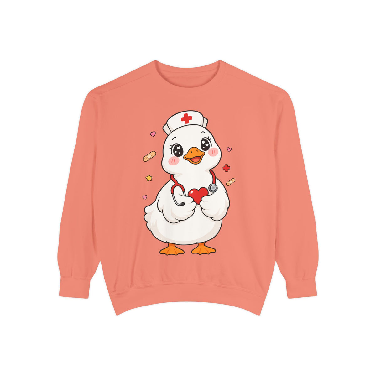 Nurse Duck Sweatshirt — Cute Medical Heart Stethoscope Crewneck