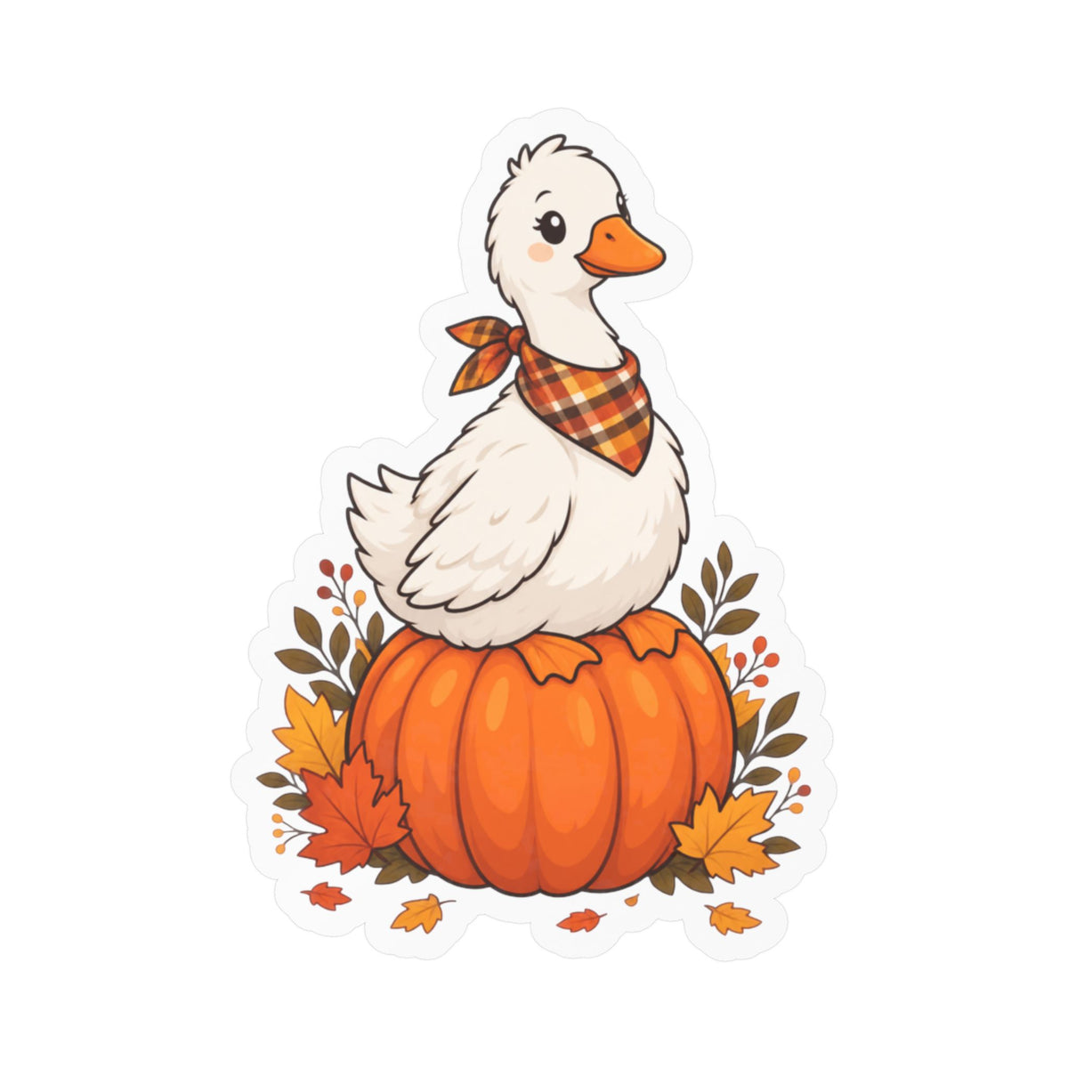 Autumn Goose on Pumpkin Vinyl Sticker — Fall Kiss-Cut Decal