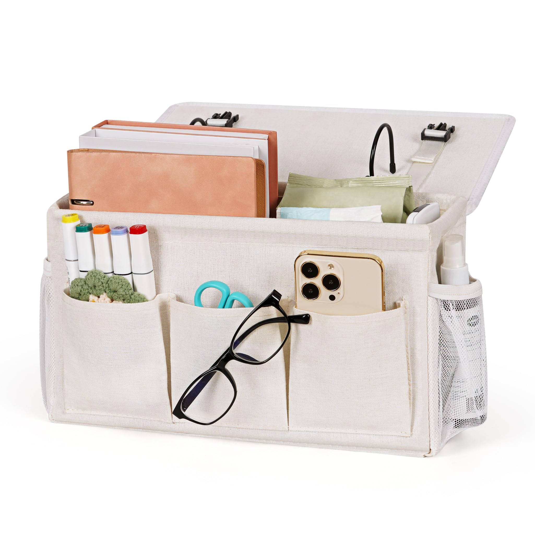 Loghot Bedside Caddy/Bedside Storage Bag Hanging Organizer for Bunk and Hospital Beds,Dorm Rooms Bed Rails,Can be Placed Glasses,Books,Mobile Phones,Keys (Light Pink)