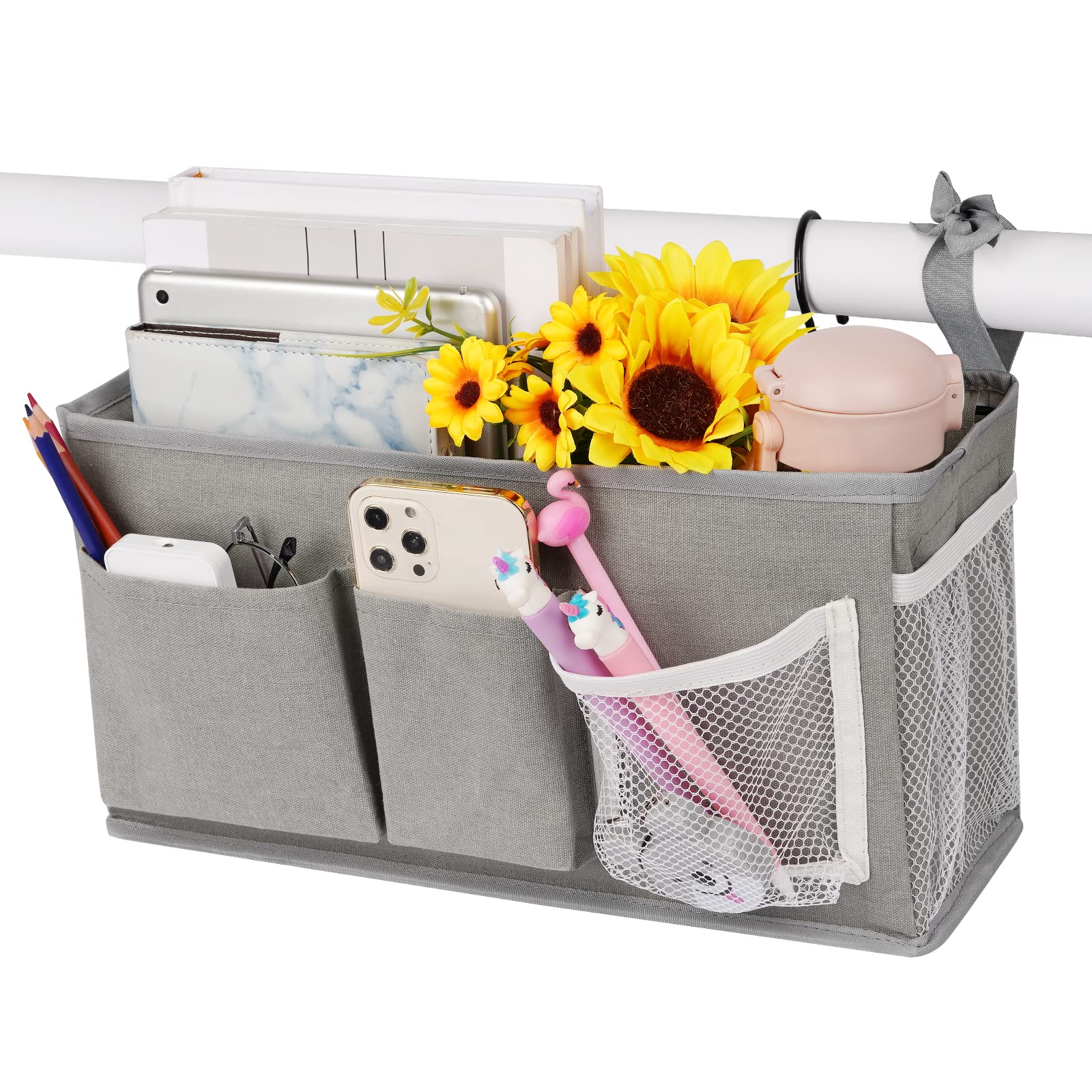 Loghot Bedside Caddy/Bedside Storage Bag Hanging Organizer for Bunk and Hospital Beds,Dorm Rooms Bed Rails,Can be Placed Glasses,Books,Mobile Phones,Keys (Light Pink)