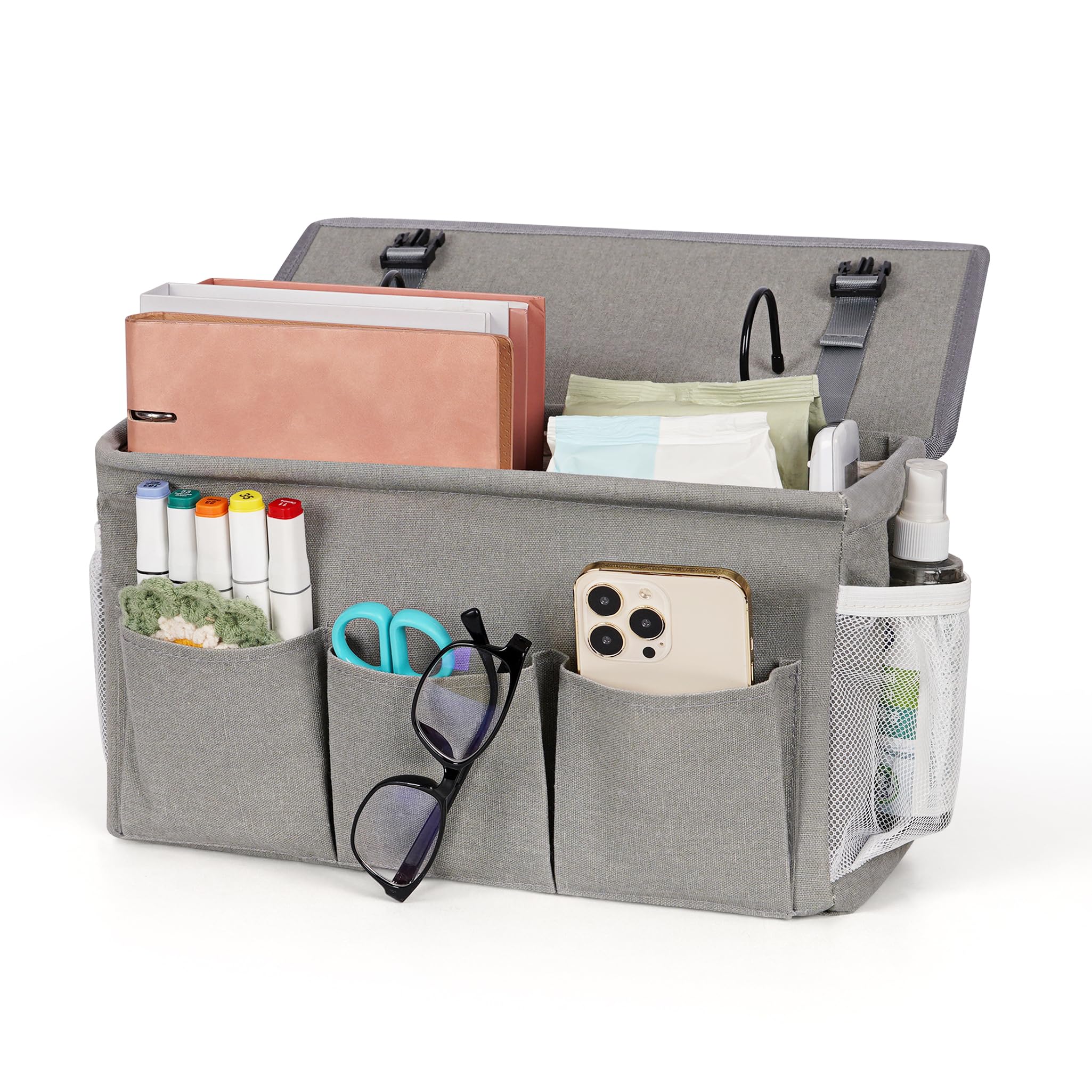Loghot Bedside Caddy/Bedside Storage Bag Hanging Organizer for Bunk and Hospital Beds,Dorm Rooms Bed Rails,Can be Placed Glasses,Books,Mobile Phones,Keys (Light Pink)