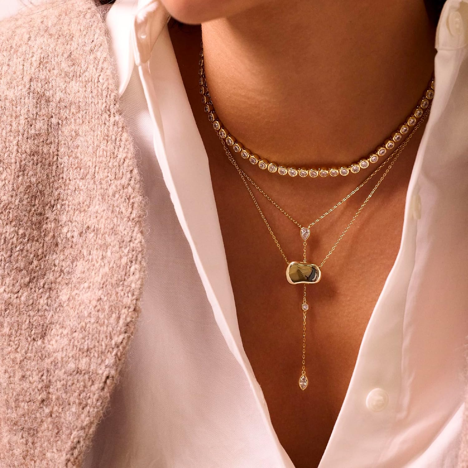 Electric Picks Dakota Necklace for Women, 14k Gold Plated Organic Charm Pendant Necklace, 18" Adjustable Layering Chain, Minimalist Everyday Jewelry Gift
