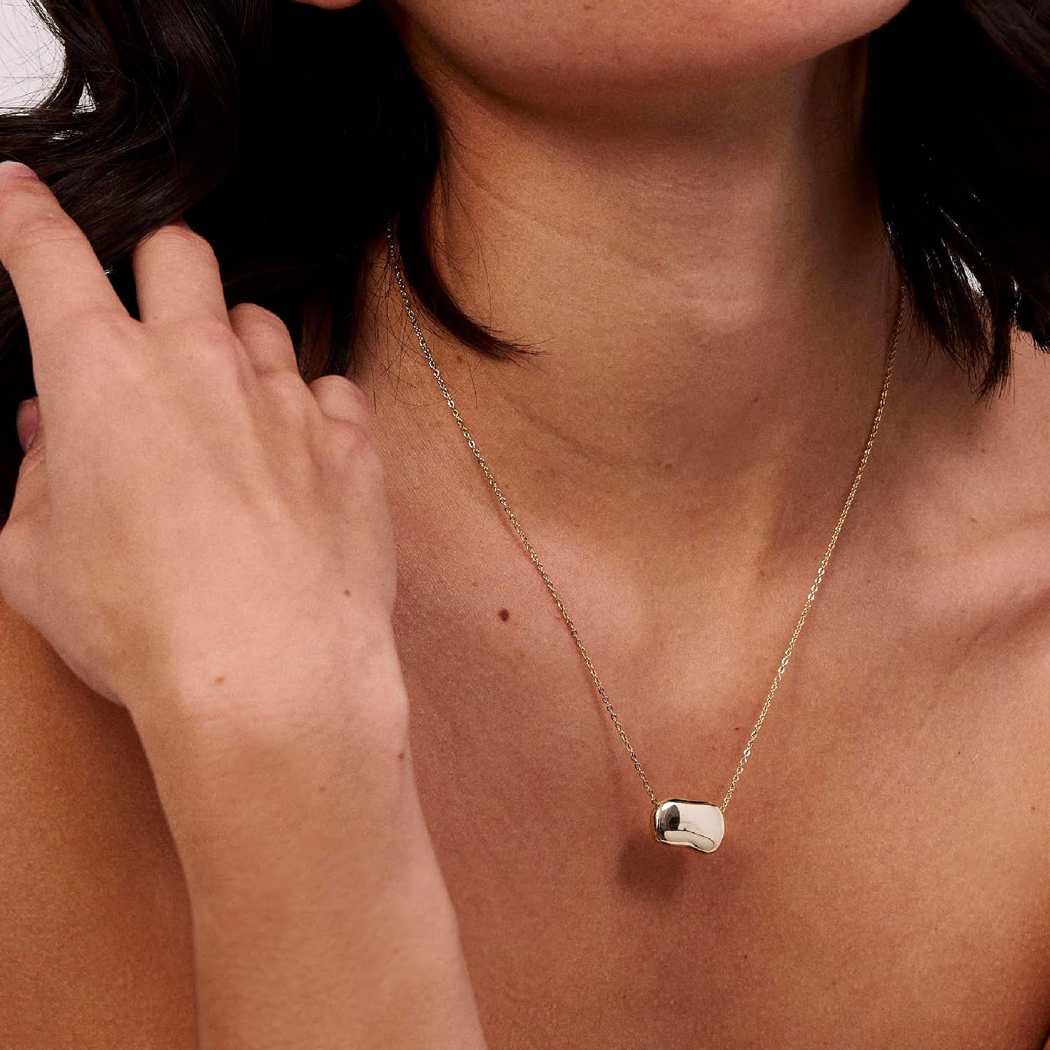 Electric Picks Dakota Necklace for Women, 14k Gold Plated Organic Charm Pendant Necklace, 18" Adjustable Layering Chain, Minimalist Everyday Jewelry Gift