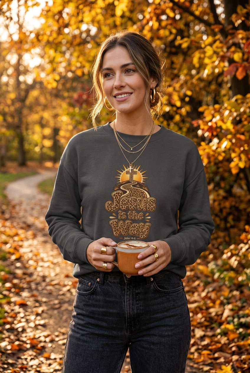 Christian Cross Leopard Print Crewneck Sweatshirt