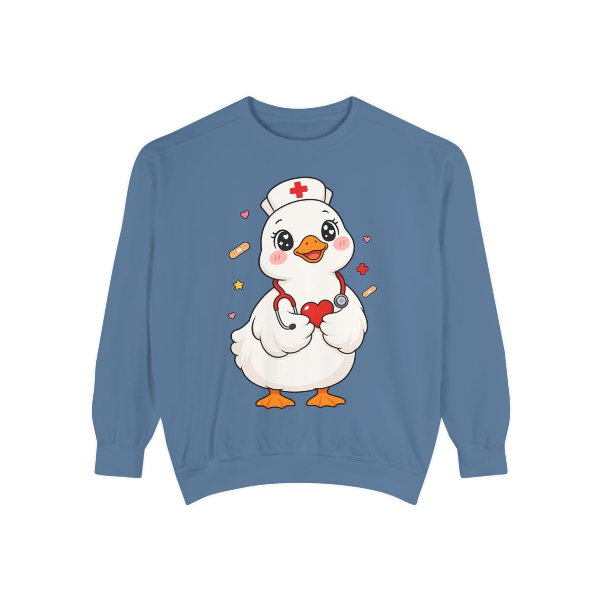 Nurse Duck Sweatshirt — Cute Medical Heart Stethoscope Crewneck