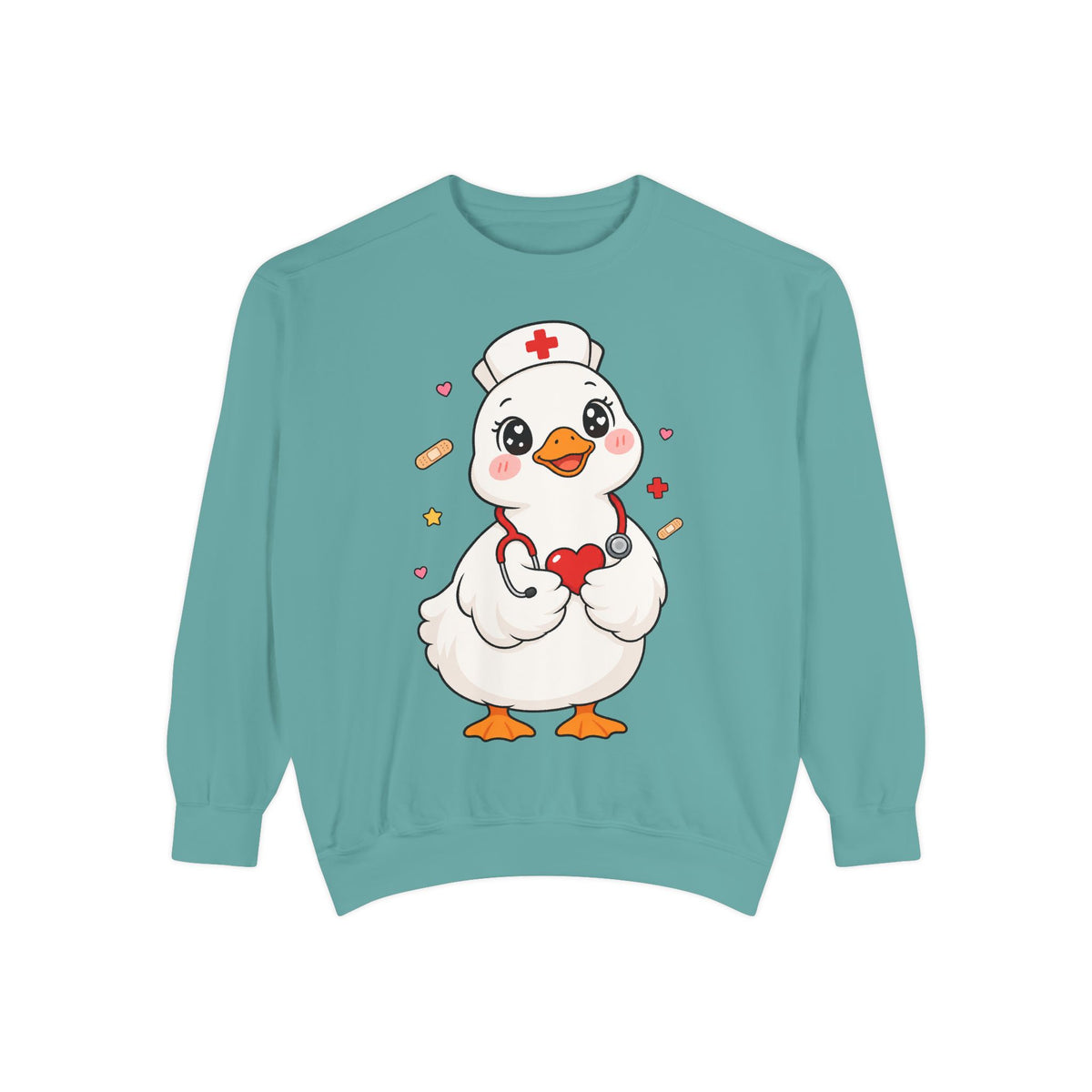 Nurse Duck Sweatshirt — Cute Medical Heart Stethoscope Crewneck