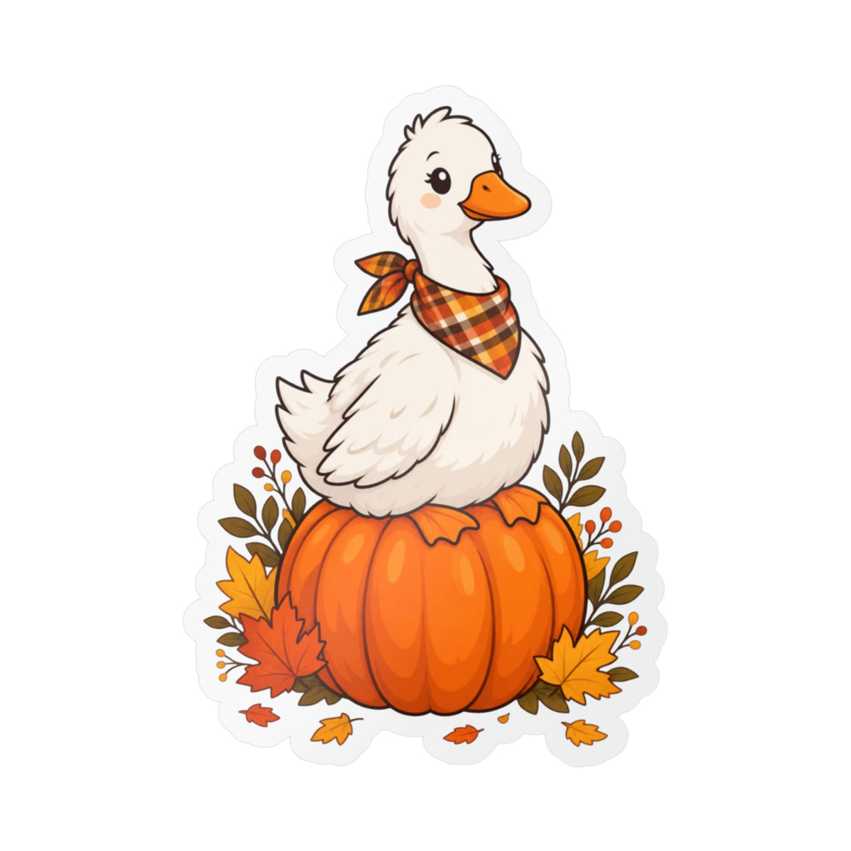 Autumn Goose on Pumpkin Vinyl Sticker — Fall Kiss-Cut Decal
