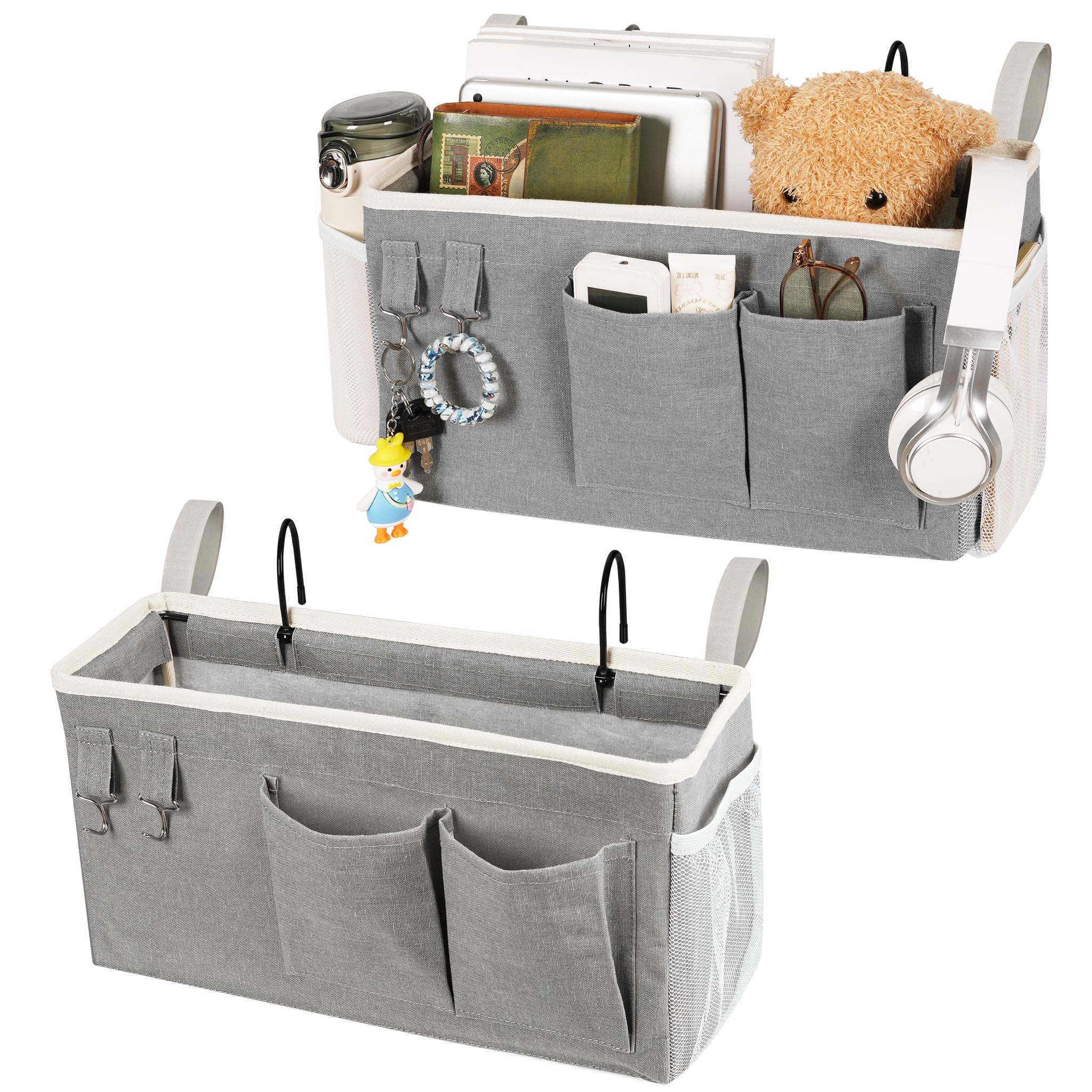 Loghot Bedside Caddy/Bedside Storage Bag Hanging Organizer for Bunk and Hospital Beds,Dorm Rooms Bed Rails,Can be Placed Glasses,Books,Mobile Phones,Keys (Light Pink)