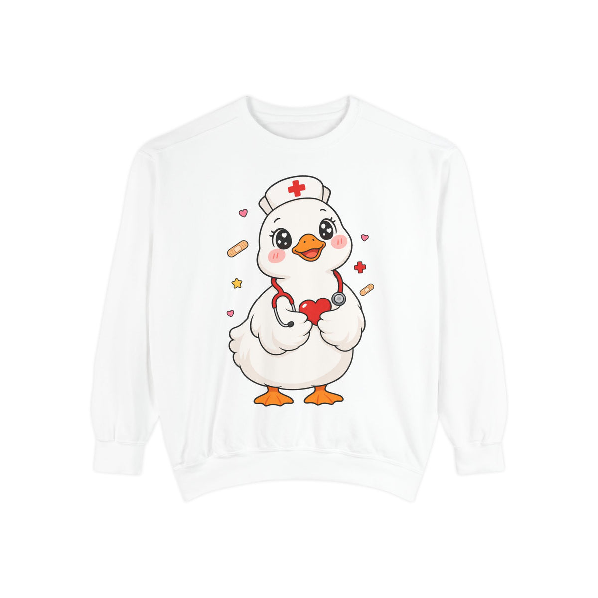 Nurse Duck Sweatshirt — Cute Medical Heart Stethoscope Crewneck