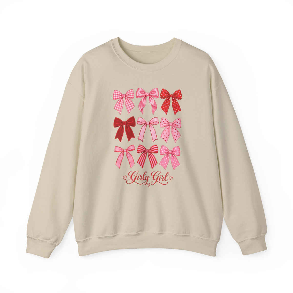 Bow Pattern Crewneck Sweatshirt — 'Lady God' Pink & Red Bows