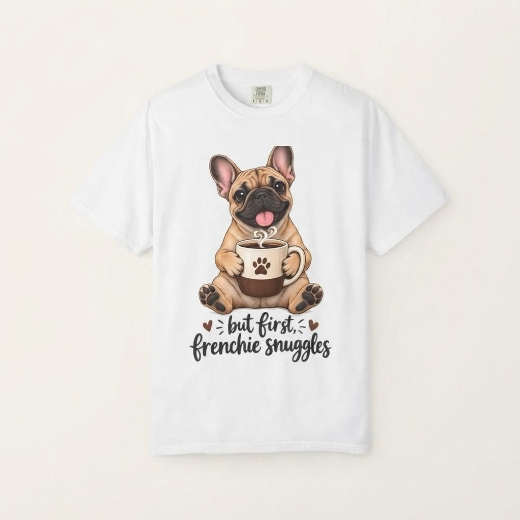 Frenchie Snuggles T-Shirt — "But First, Frenchie Snuggles" Cute French Bulldog Tee