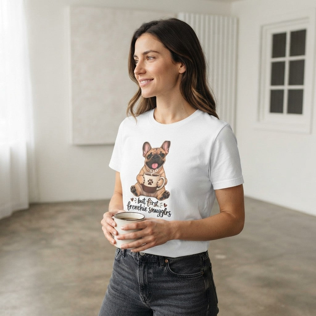 Frenchie Snuggles T-Shirt — "But First, Frenchie Snuggles" Cute French Bulldog Tee